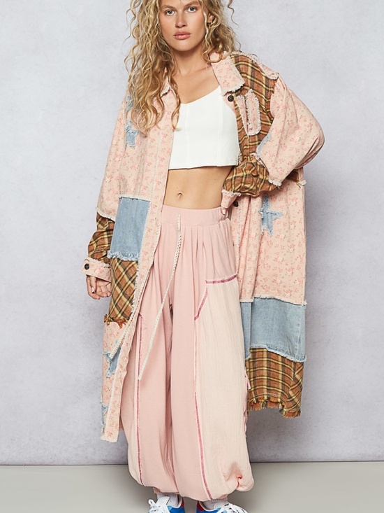 POL Tops - New POL Balloon Sleeve Relaxed Fit Twill Long Shirt Shacket Lightweight Pink